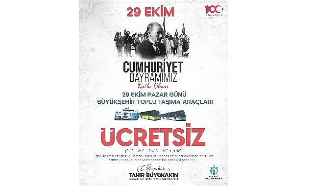 Kocaeli Büyükşehir’den 29 Ekim’de ücretsiz ulaşım