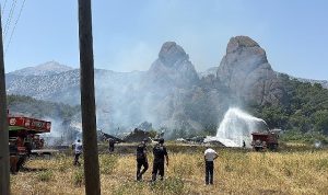 Kemer’de çalılık alanda yangın