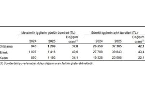 Tarımsal İşletme İşgücü Ücret Yapısı, 2025
